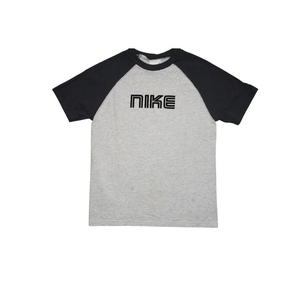 Vintage 90s NIKE Shirt Gray Black Single Stitch Youth Boys S